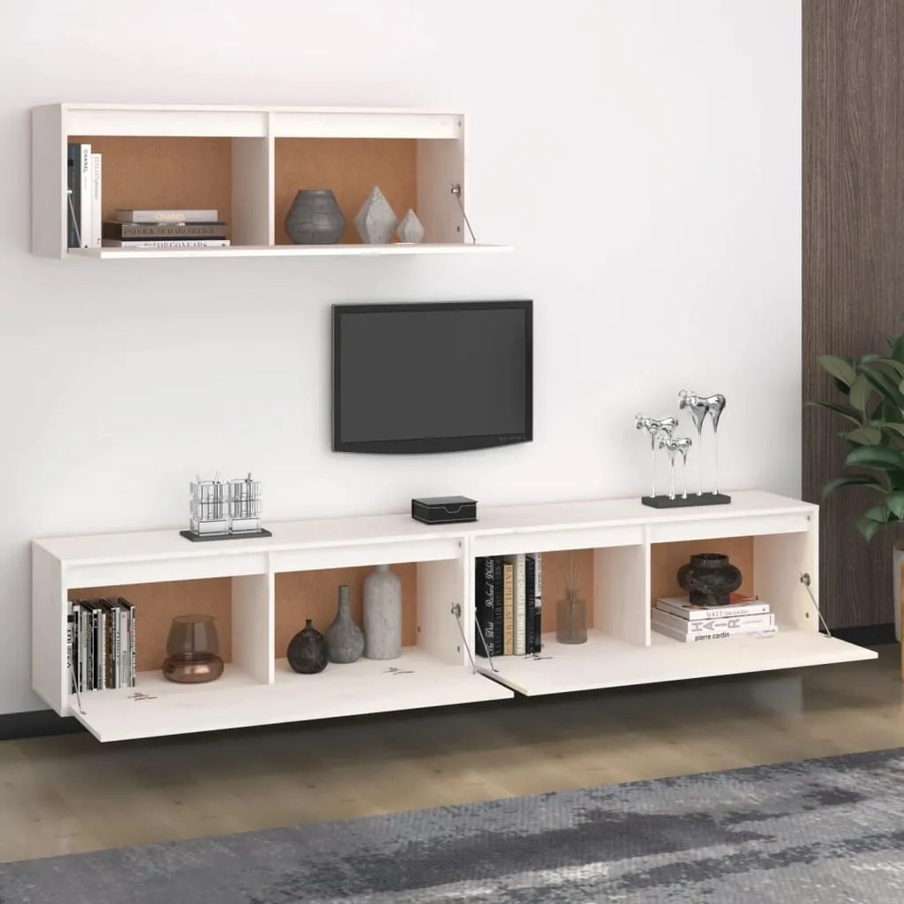 Conjunto de armário de TV 3 pcs madeira de pinho maciça branco