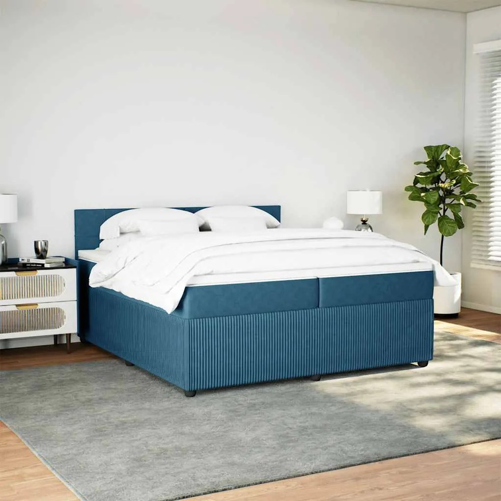 Cama com molas/colchão 200x200 cm veludo azul