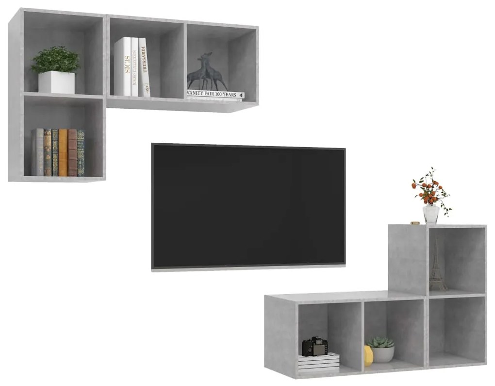 Armários de parede para TV 4pcs derivados madeira cinza cimento