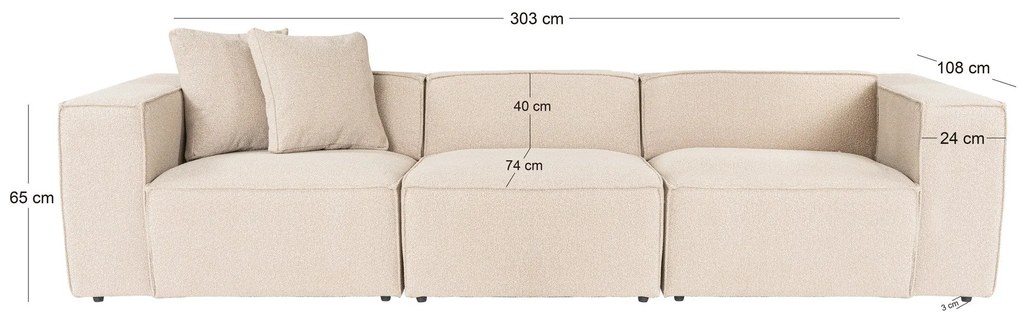 Sofá de 3 Lugares Lora – Pêssego – 303x108x65 cm