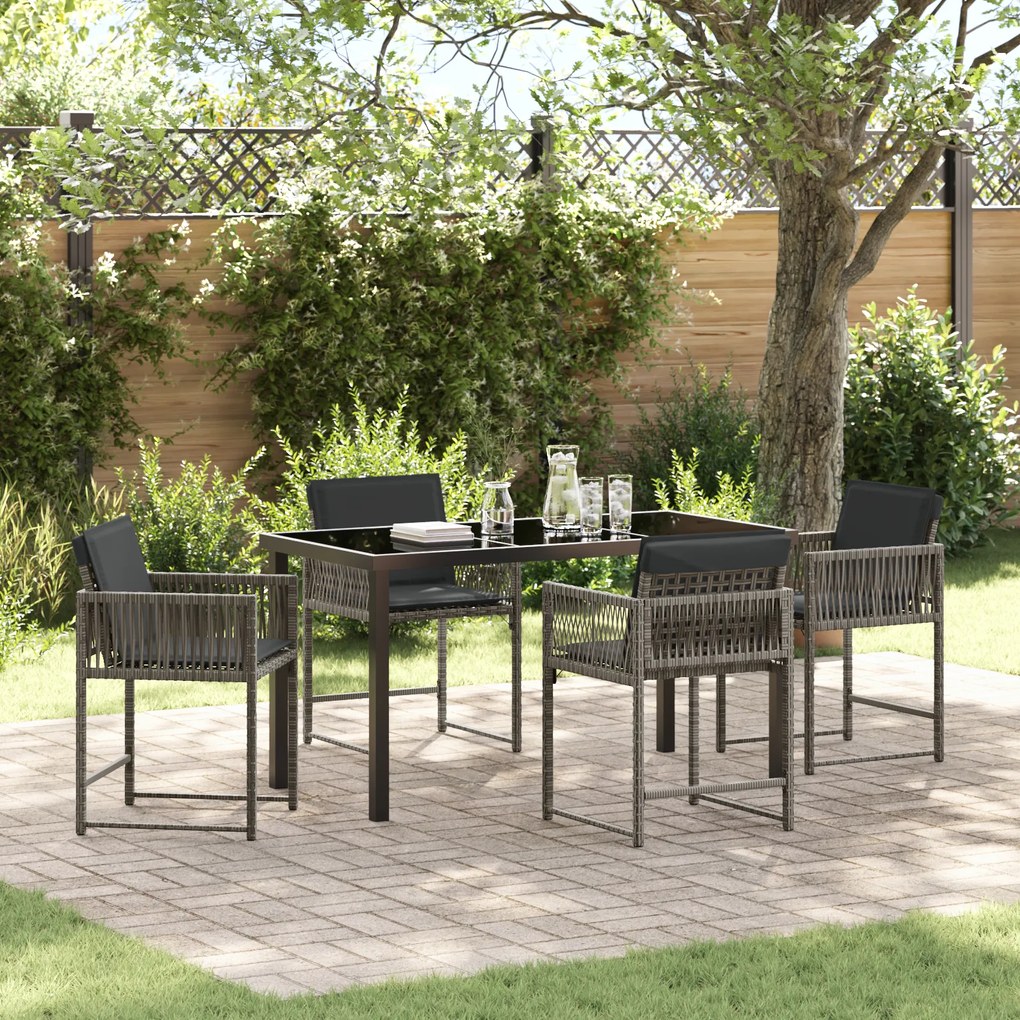 Conjunto de Jantar de Jardim de 5 Peças com Almofadas Cinza Rattan PE