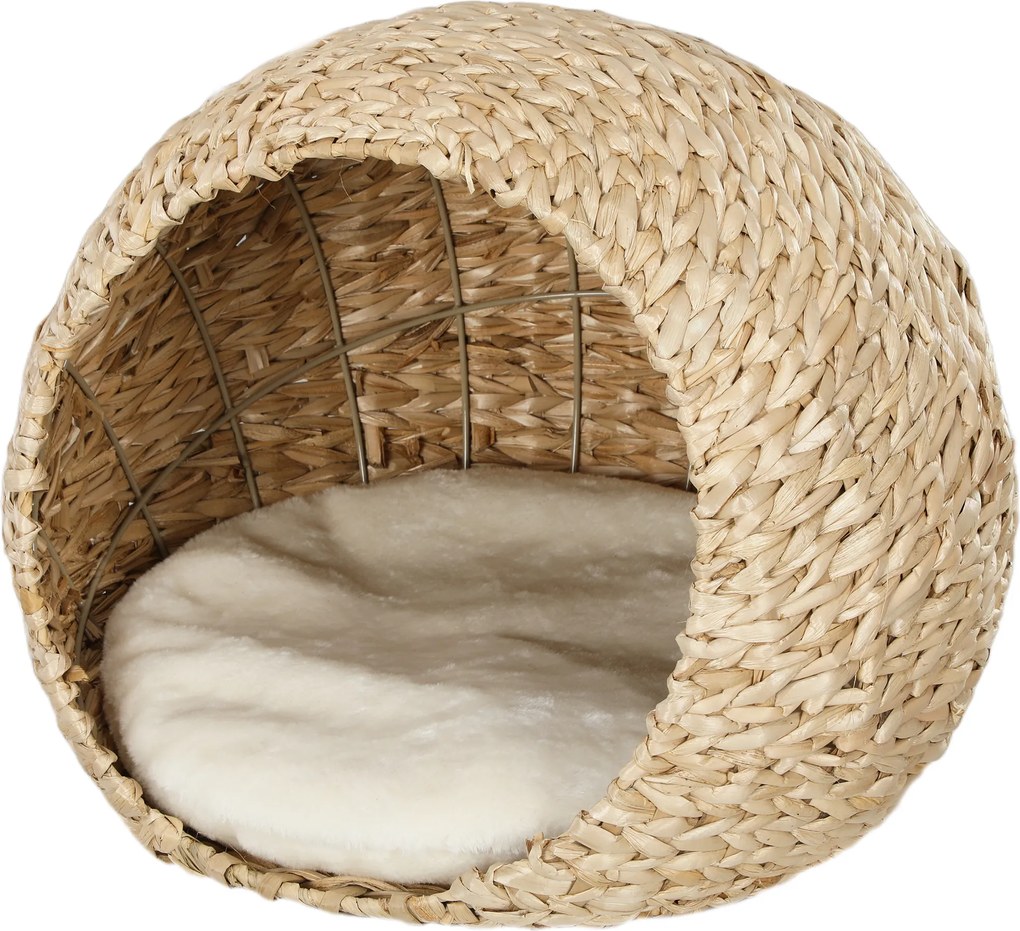 Cama para gatos 45 x 41 x 37 cm com almofada macia e interior espaçoso, em tecido de linho, castanho