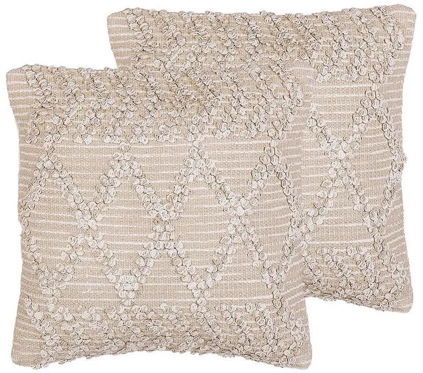 Conjunto de 2 almofadas bordadas algodão creme 45 x 45 cm CORYDALIS Beliani
