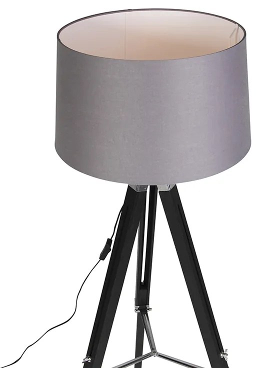 Candeeiro de pé tripé preto com abajur 45cm linho cinzento escuro Industrial,Retro