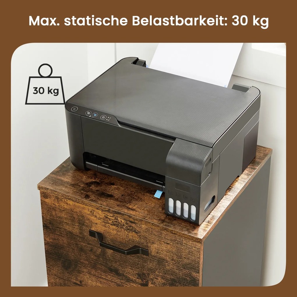 Bloco gavetas escritório com rodas e 2 gavetas 40 x 42 x 70 cm, armário para arquivos, com rodas castanho-preto