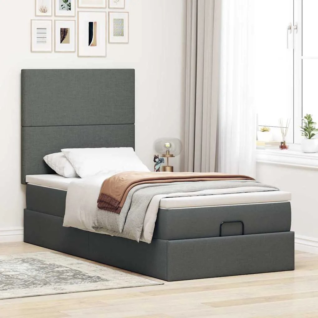 Cama Otomana com colchão & LEDs 80x200cm tecido cinza-escuro
