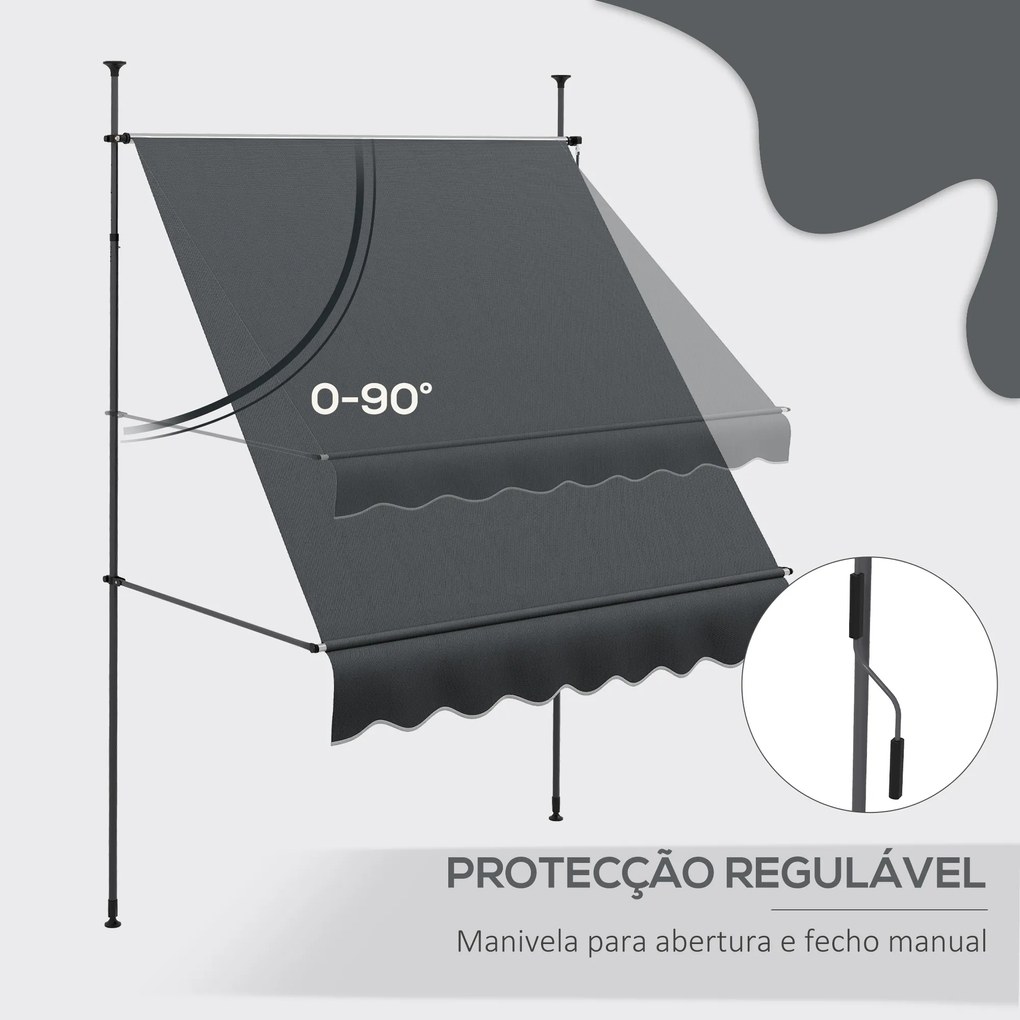 Toldo Manual Retrátil com Manivela 200x120x210-300 cm com Altura Ajustável Impermeável para Jardim Varanda Cinza Escuro