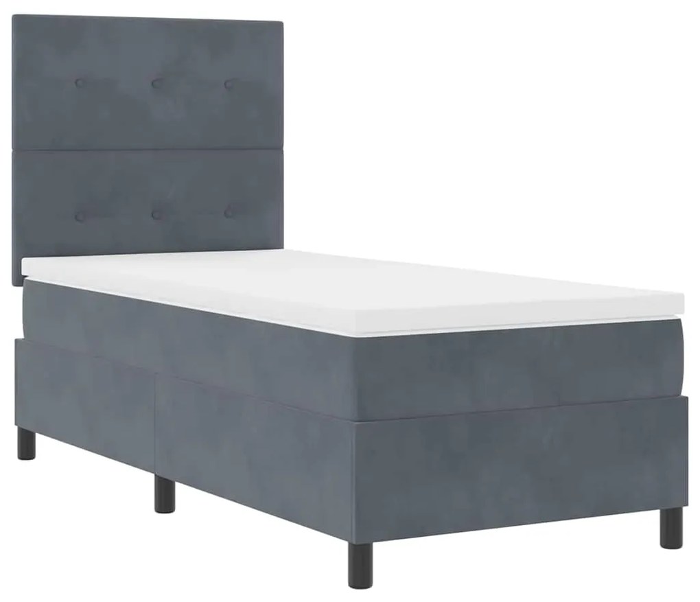 Cama Box com Colchão e LED VidaXL Cinza Escuro 80x200 cm Veludo