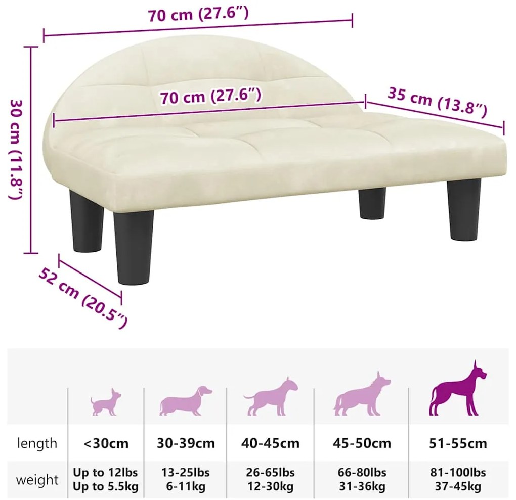 Cama para cães 70x52x30 cm veludo cor creme