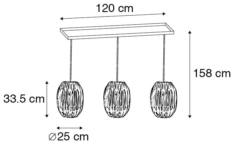 Candeeiro de suspensão em bambu com branco oblongo 3 luzes - Canna Capsule Rústico