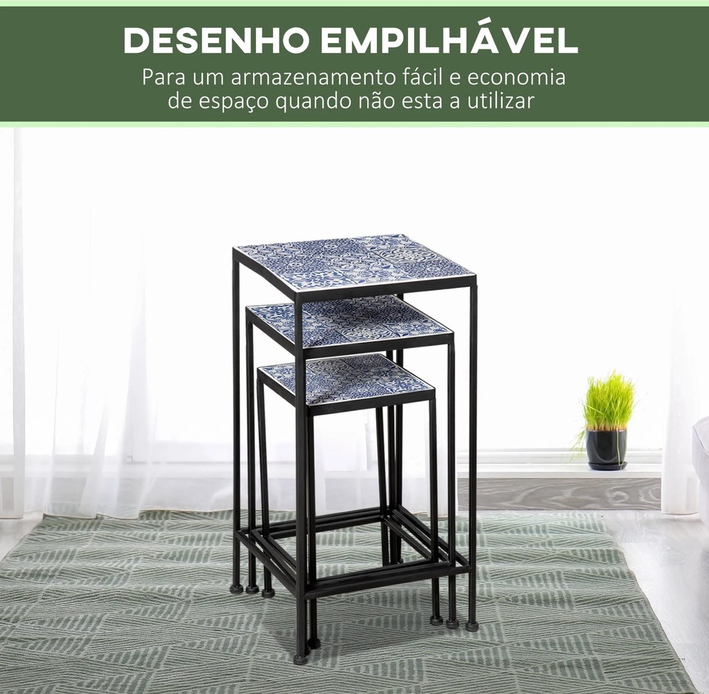 Suporte para Vasos de Metal 3 Peças Empilháveis Suporte para Plantas c