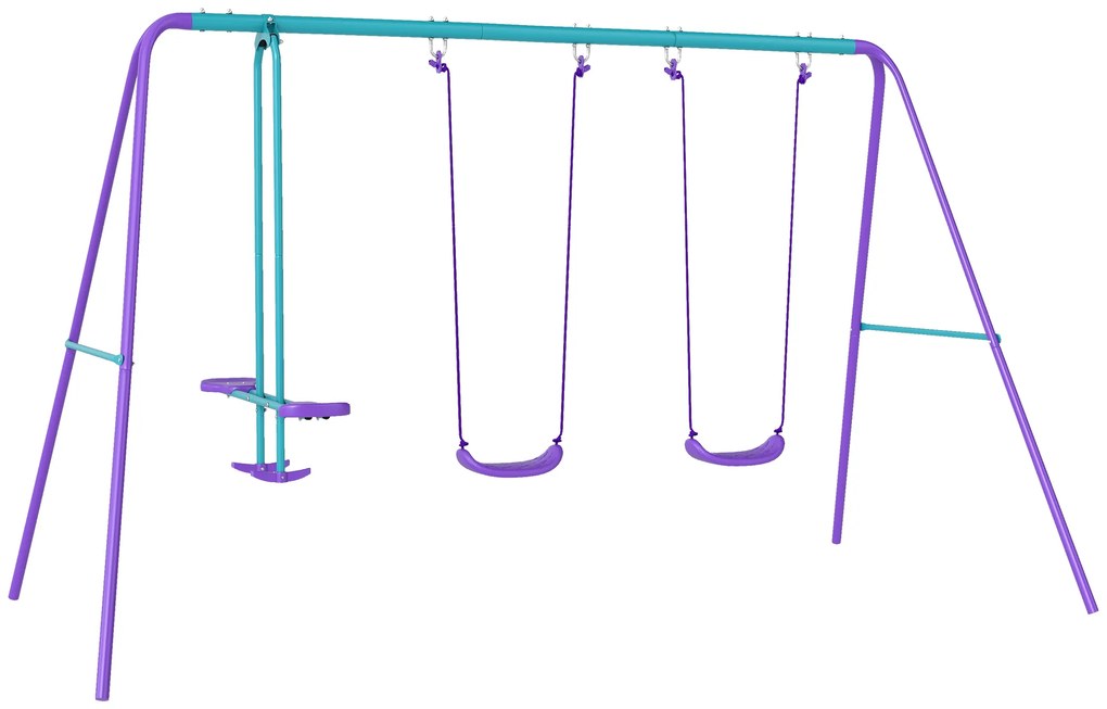 Outsunny Conjunto de Baloiços de Jardim com Altura Ajustável Baloiços para Crianças com Baloiço Duplo  280x140x178 cm Azul e Roxo | Aosom Portugal