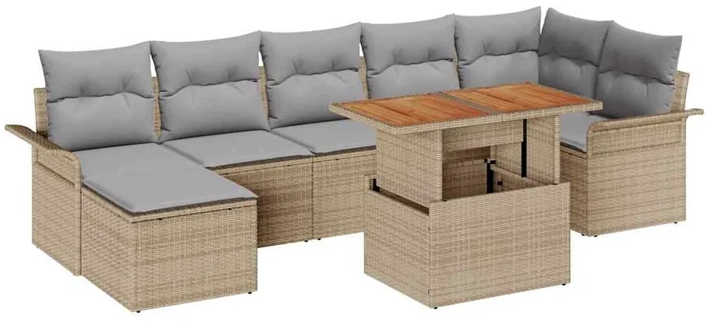 Conjunto de Sofá de Jardim de 8 Peças com Almofadas Beiges em Rattan S