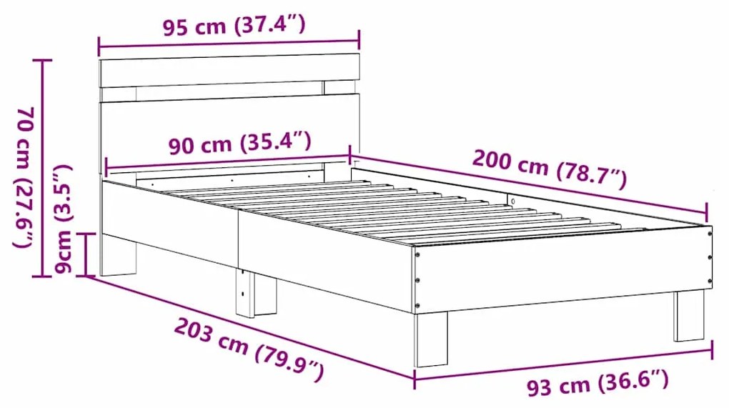 Cama Artisan em Carvalho 90x200 cm, feita de madeira engenheirada.
