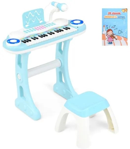 Piano eletrônico infantil de 37 teclas com pernas removíveis e banquinho - rosa