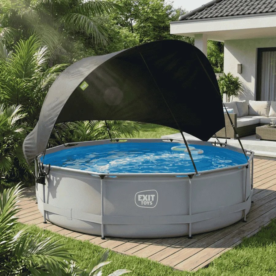 Piscina redonda Soft ø360x76cm com bomba de filtragem e cobertura - cinzenta