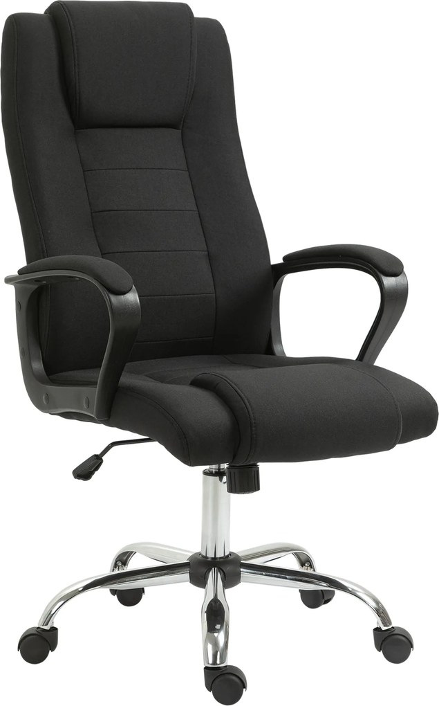 Cadeira de escritório com rodas, cadeira de direção ergonómica giratória com altura ajustável, linho preto