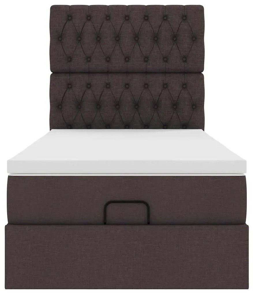 Cama otomana com colchão &amp; LEDs 90x200cm tecido castanho escuro