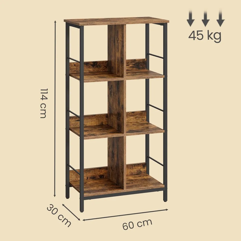 Estante com 3 níveis e 6 compartimentos 30 x 60 x 114 cm castanho-preto