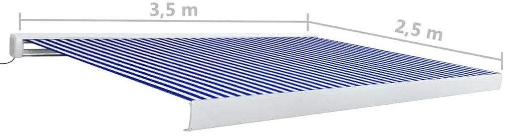 Toldo motorizado com caixa 350x250 cm azul e branco
