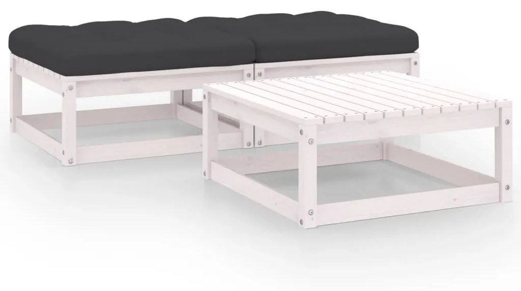 vidaXL 3 pcs conjunto lounge de jardim c/ almofadões pinho maciço