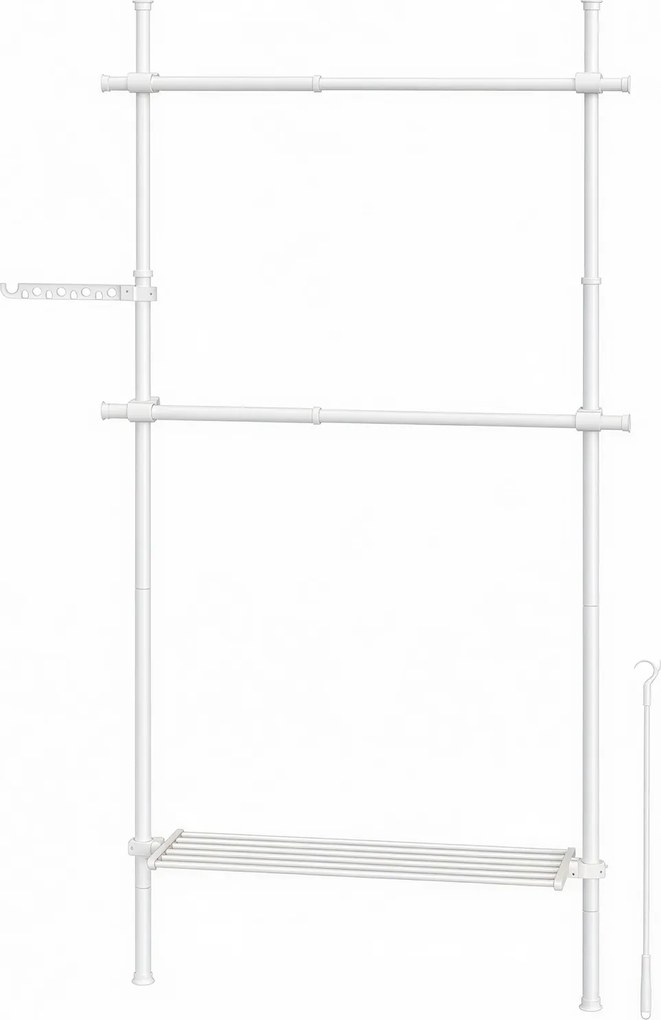 Guarda-roupa aberto com 2 varões e 1 prateleira com 3 níveis 33,5 x (84-123) x (220-300) cm , ajustável em altura e largura Branco