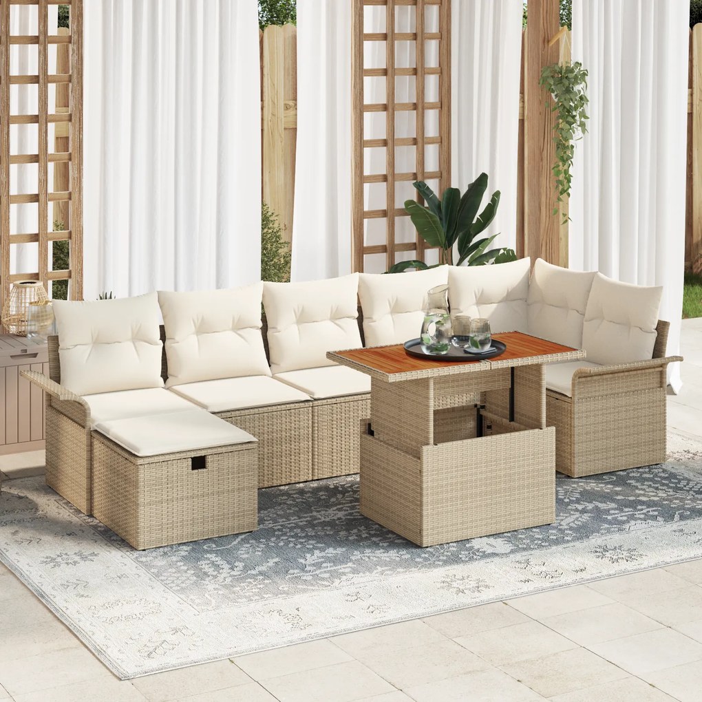 Conjunto de Sofás de Jardim de 8 Peças com Almofadas Bege de Poliratta