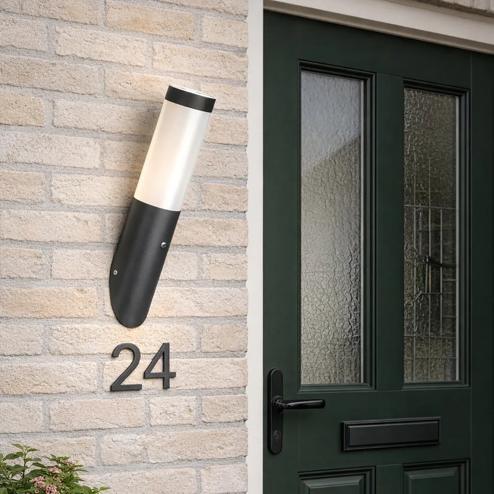 Candeeiro de parede exterior moderno cinzento escuro IP44 com sensor crepuscular - Rox