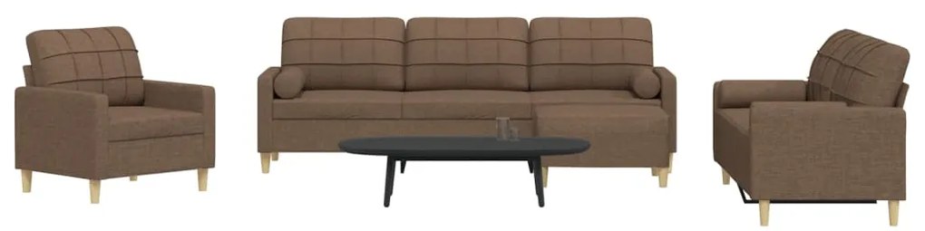 4 pcs conjunto de sofás c/ almofadas/apoio pés tecido castanho