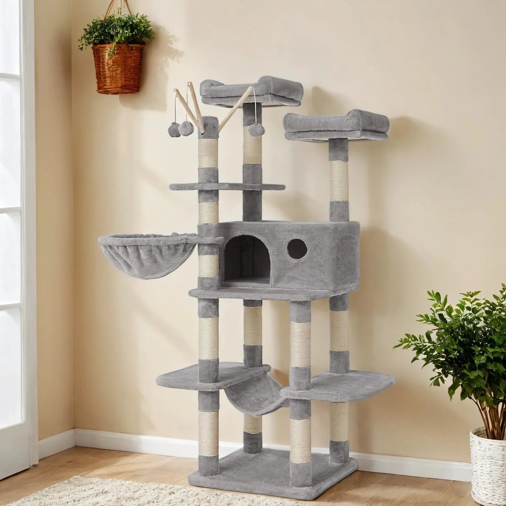 Arranhador para gatos XXL com caverna 50,1 x 50,1 x 164,1 cm Cinza claro