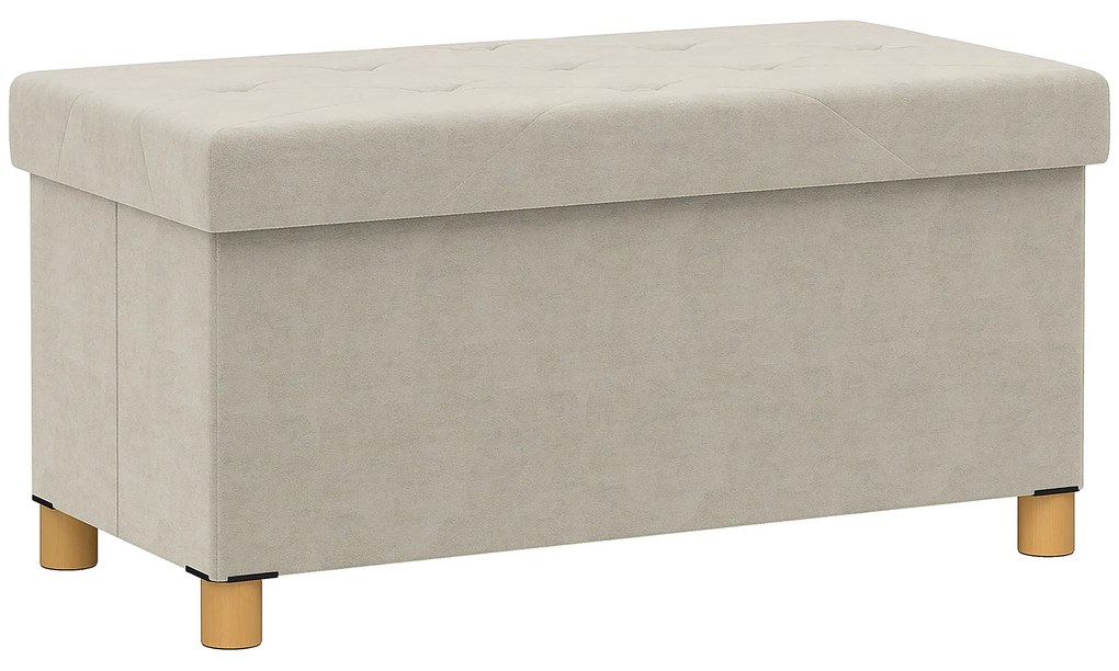 Banco de Armazenamento Dobrável Capacidade de 67 L  Estofado em Veludo Carga 120 kg 76x38x38 cm Creme