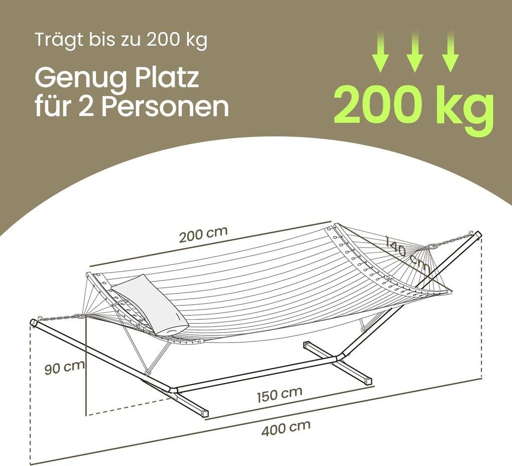 Cama Rede decanso Jardim com armação metálica para rede, capacidade de carga até 200 kg Cinzento