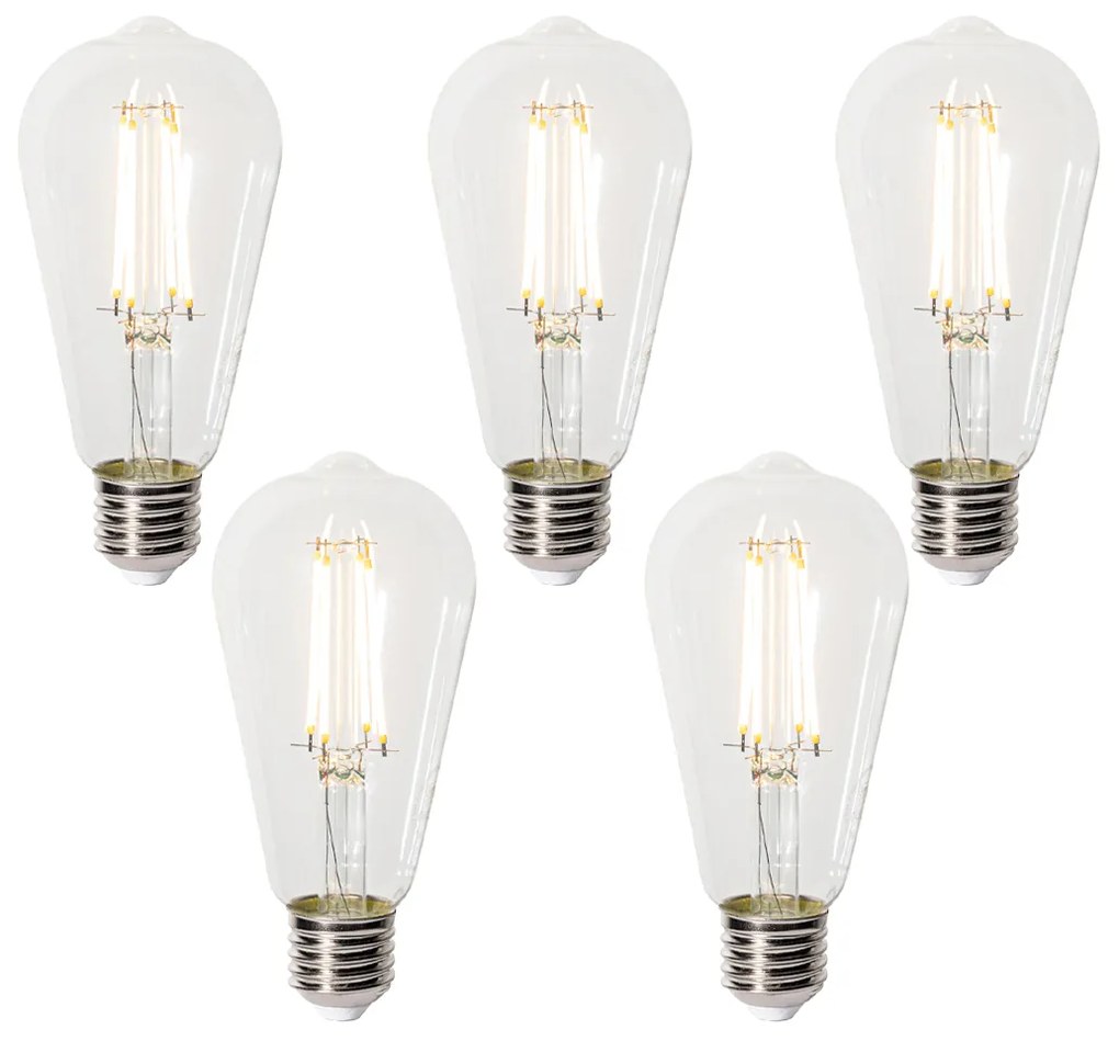 Conjunto de 5 E27 3-staps dimbaar LED lamp ST64 clear 6W 700 lm 2700K