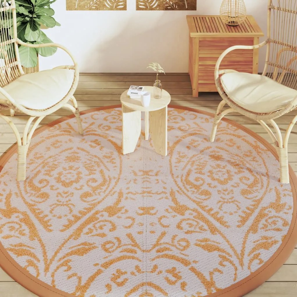 Tapete de exterior Ø200 cm ARAKIL PP laranja e branco