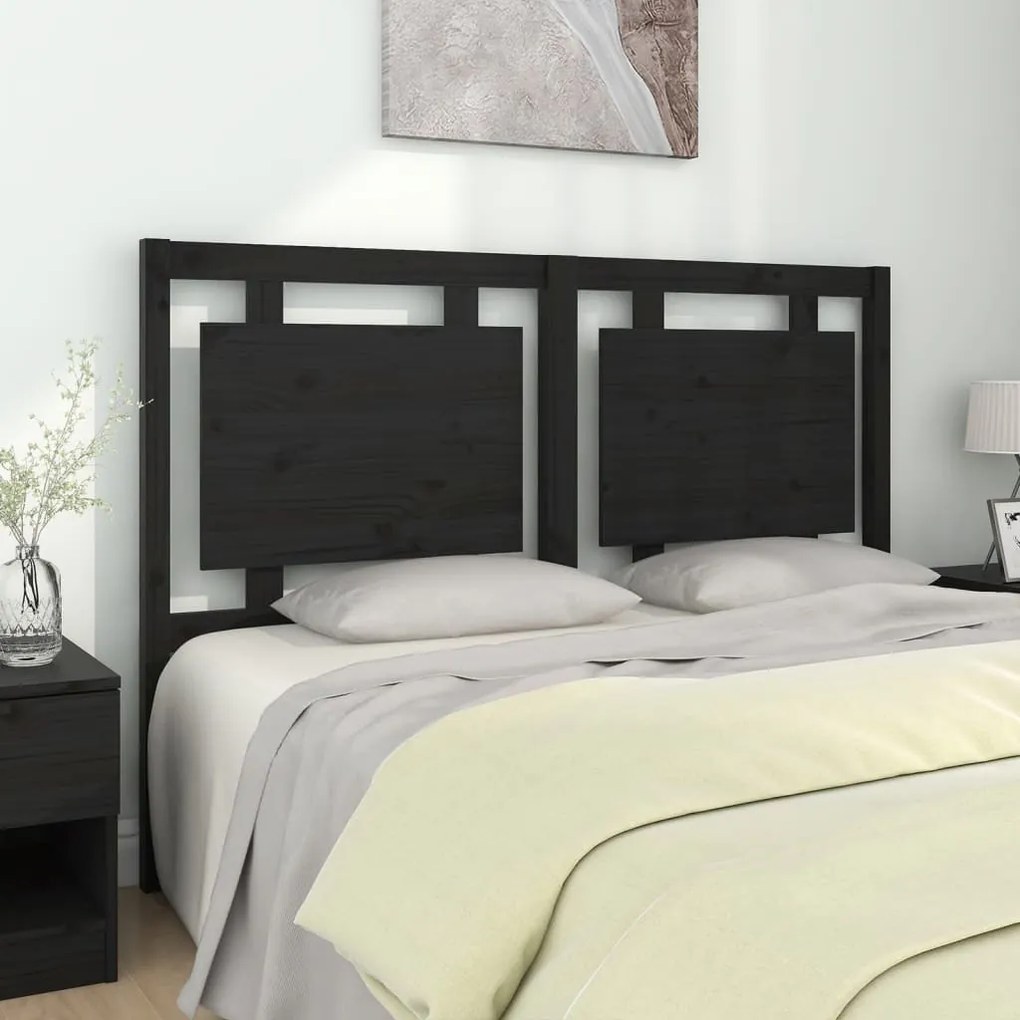vidaXL Cabeceira de cama 145,5x4x100 cm pinho maciço preto