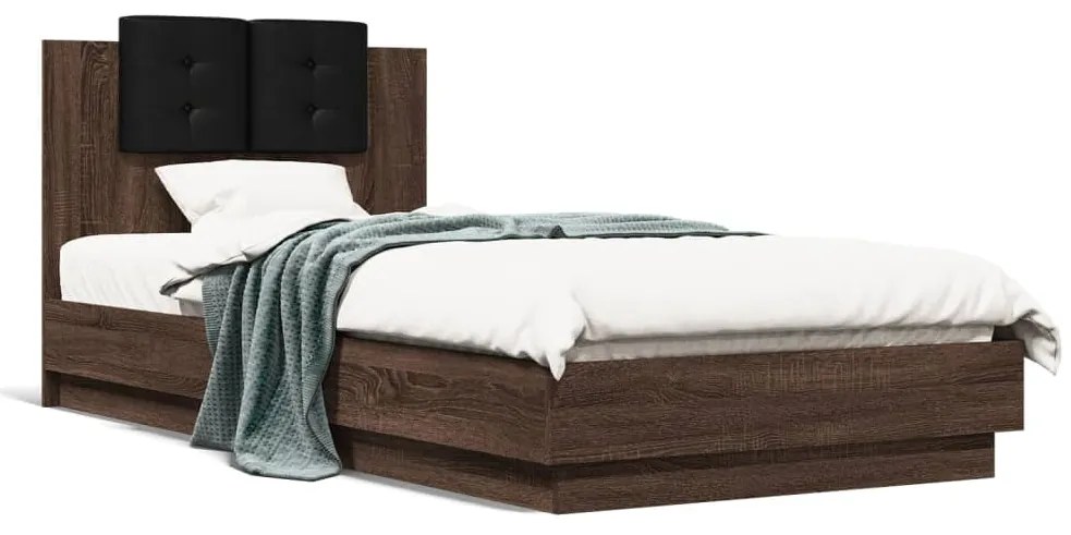 vidaXL Estrutura cama cabeceira/luzes LED 90x200 cm carvalho castanho