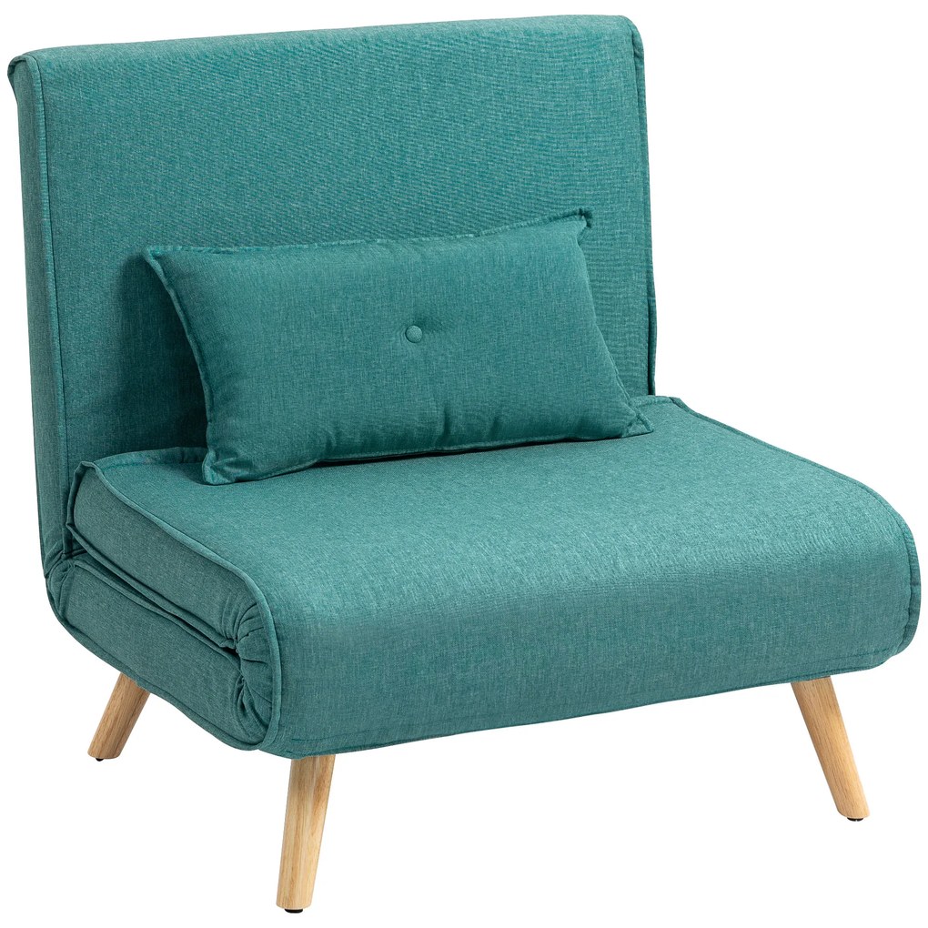 HOMCOM Poltrona-cama conversível 1 lugar sofá-cama clic-clac 4 em 1 com encosto ajustável em 5 posições, travesseiro incluído, verde | Aosom Portugal