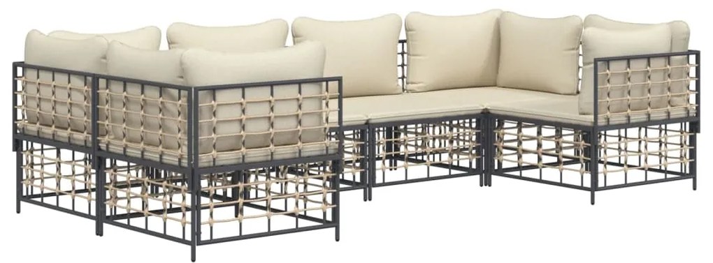 6 pcs conjunto lounge de jardim c/ almofadões vime PE antracite