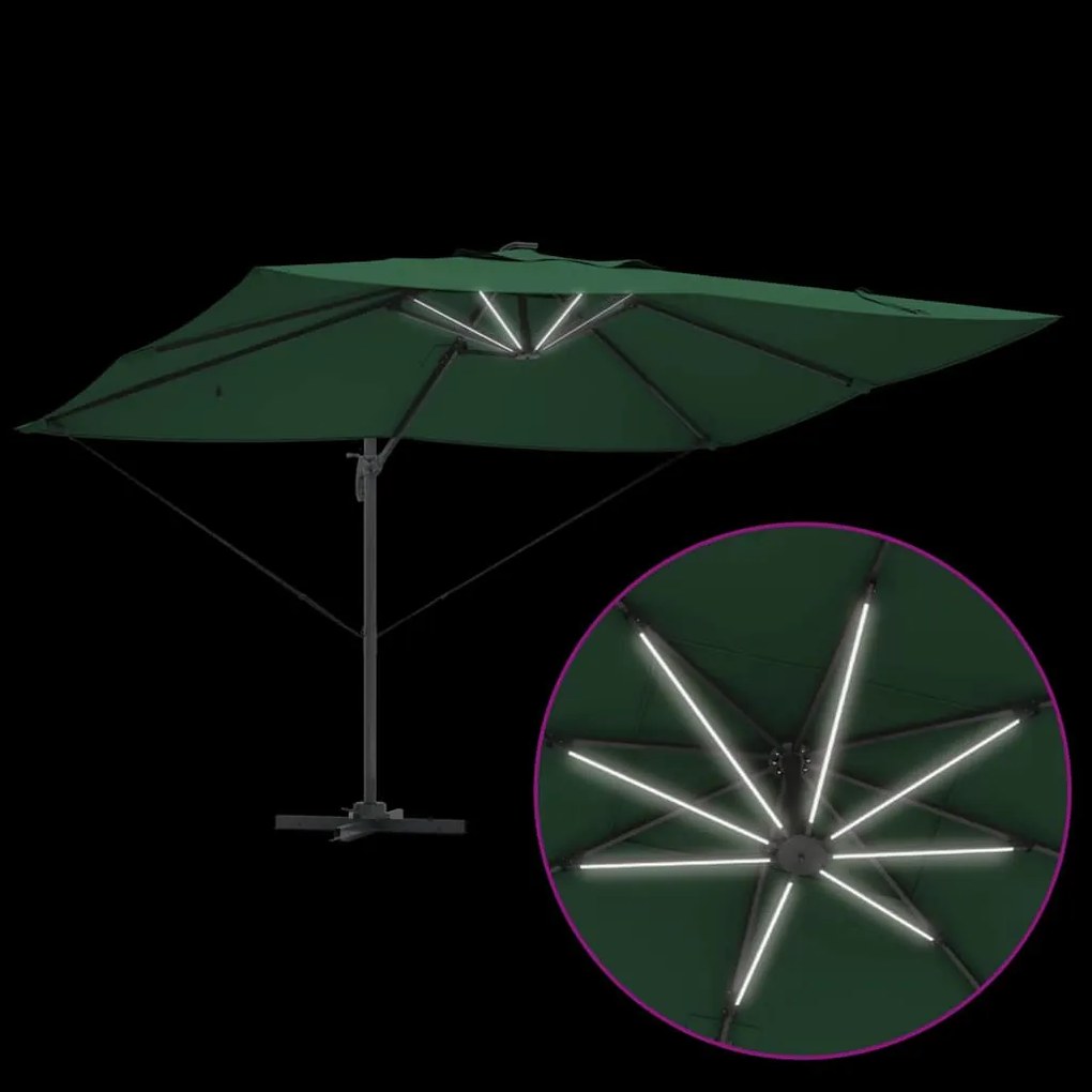 Guarda-Sol Cantilever Roma da com LEDs Verde 352 x 251 x 265 cm em Alu