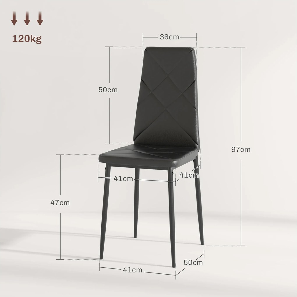 Conjunto de 2 cadeiras de sala de jantar com encosto alto, revestimento sintético e pés em aço, preto