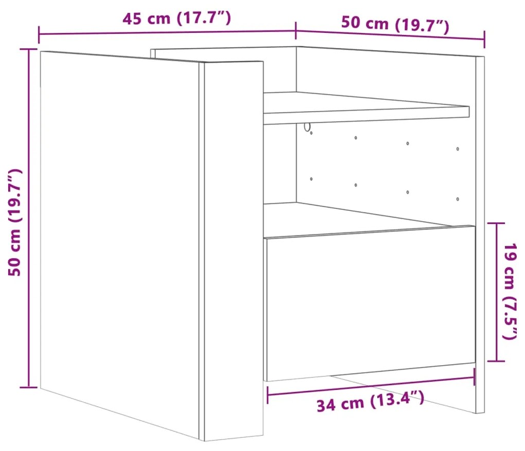 Mesa cabeceira 45x50x50 cm derivados de madeira branco