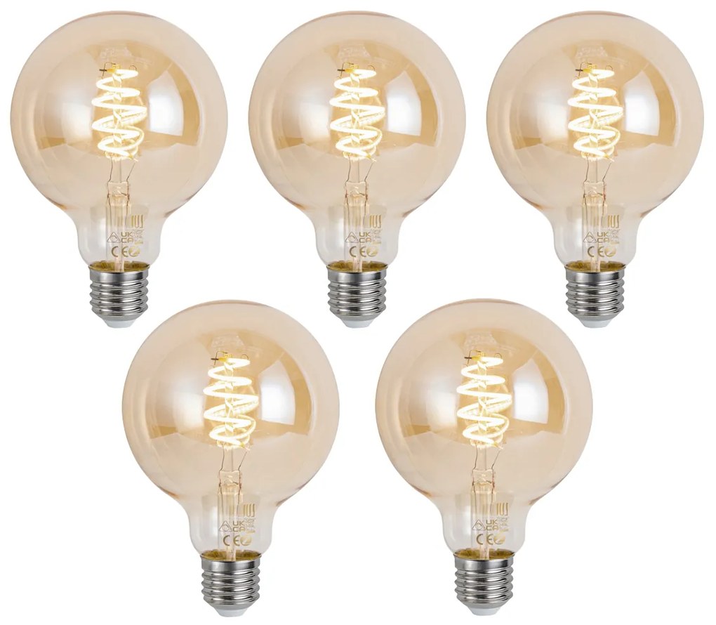 Conjunto de 5 lâmpadas LED E27 inteligentes reguláveis G95 âmbar 4,9W 320 lm 2500K Zigbee