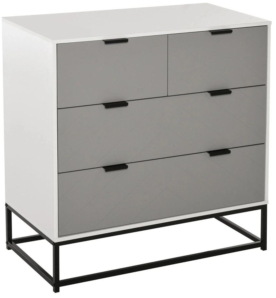 Cómoda com 4 Gavetas Base Elevada e Desenho Antiderrapante 80x40x79 cm Branco Cinzento e Preto