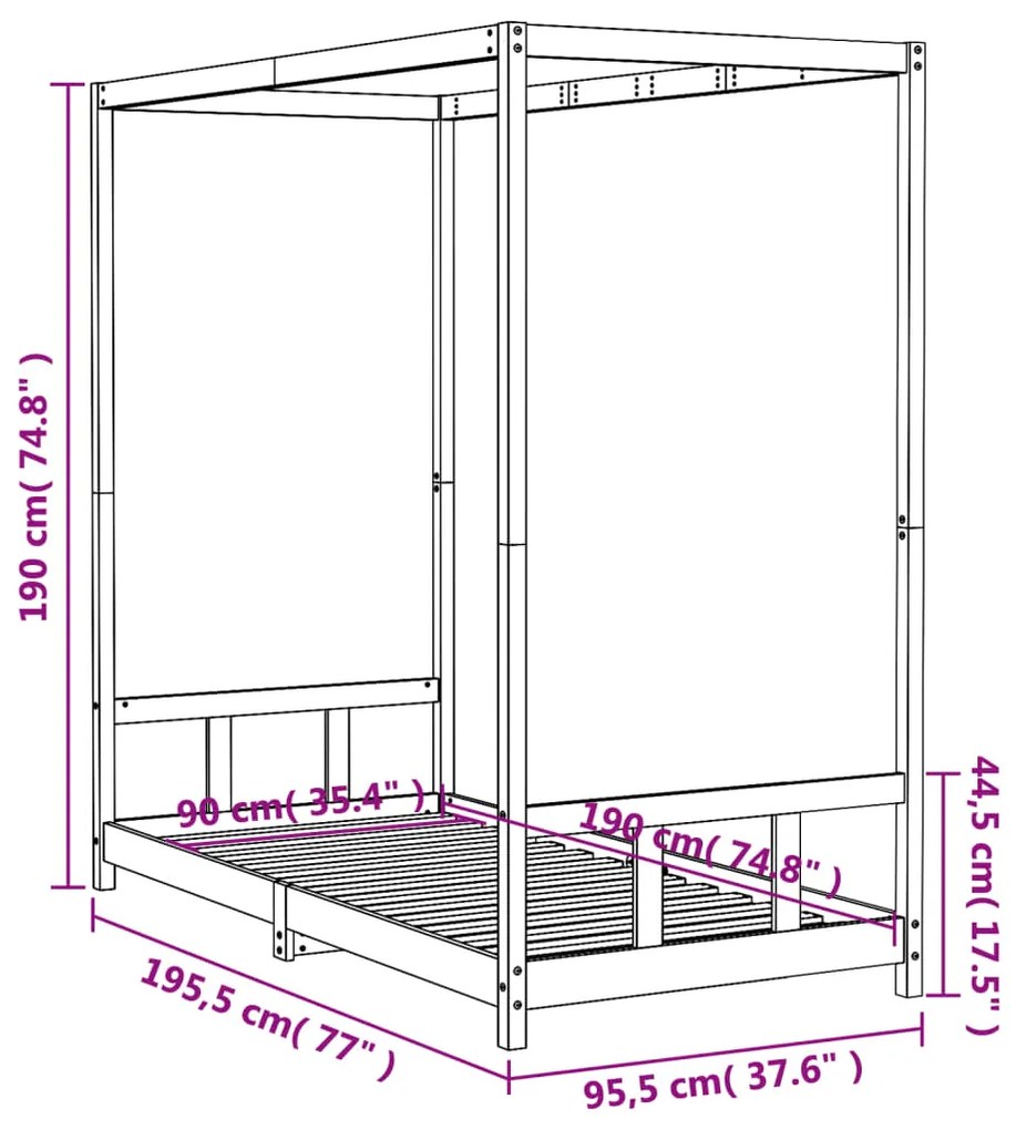 Estrutura de cama infantil 90x190 cm madeira de pinho maciça