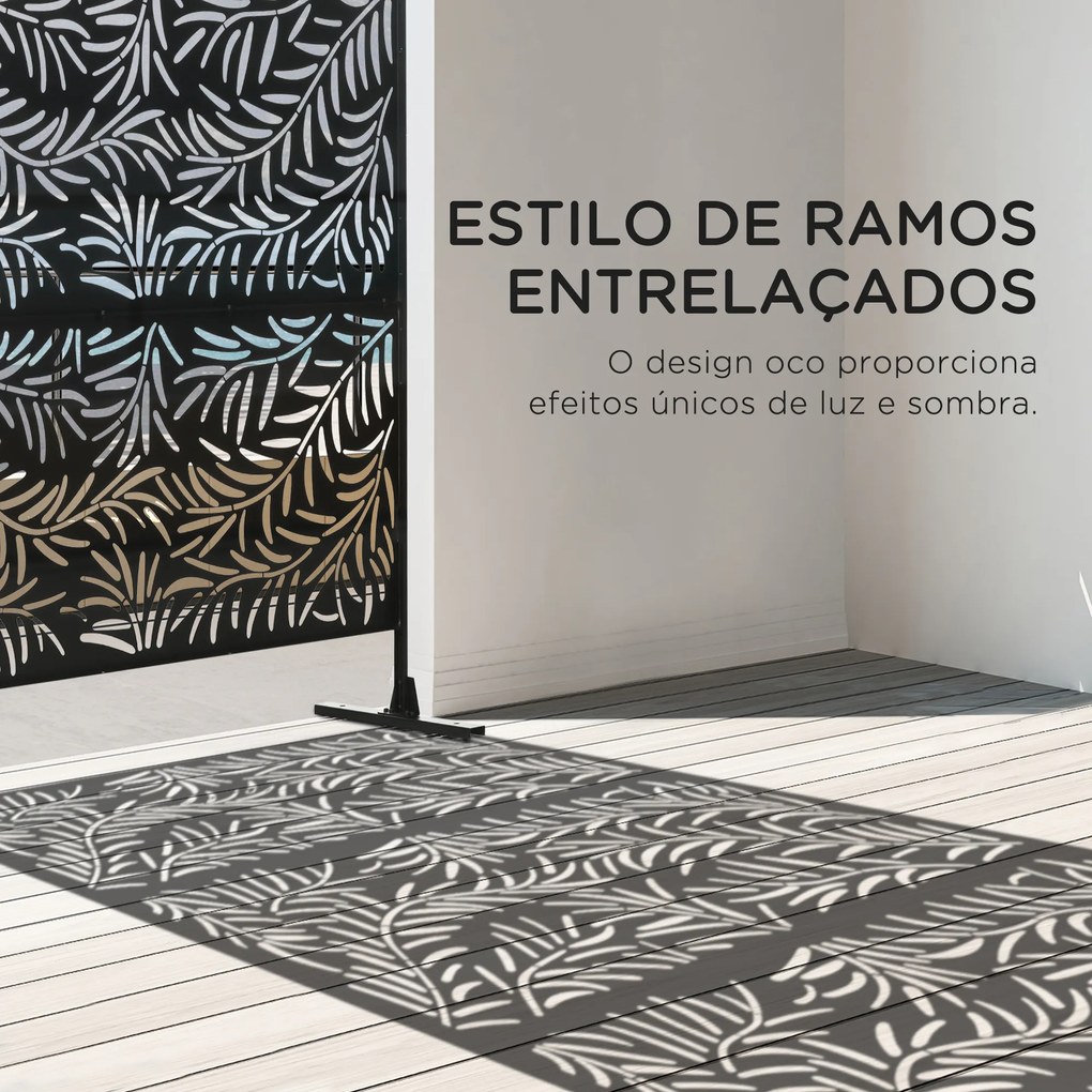 Biombo de 3 Peças Separador de Ambiente com Desenho em Ramos Biombo para Exterior 122x45x198 cm Preto