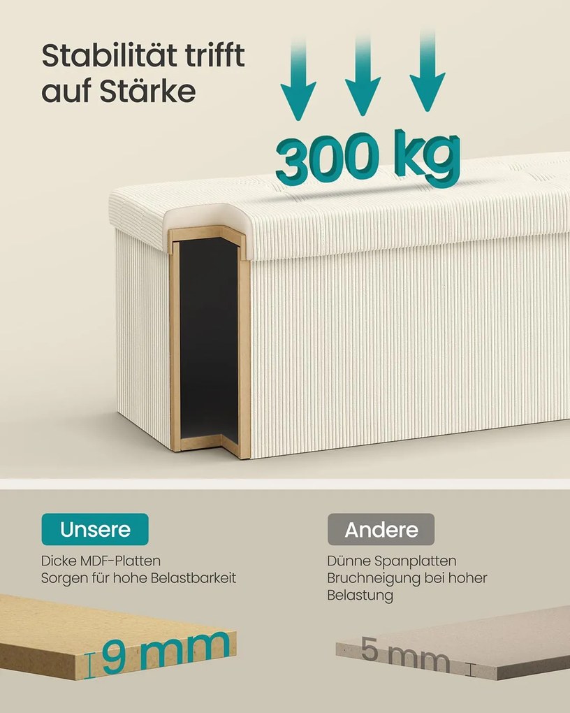 Banco dobrável com espaço de arrumação e design rebatível 38 x 110 x 38 cm Creme