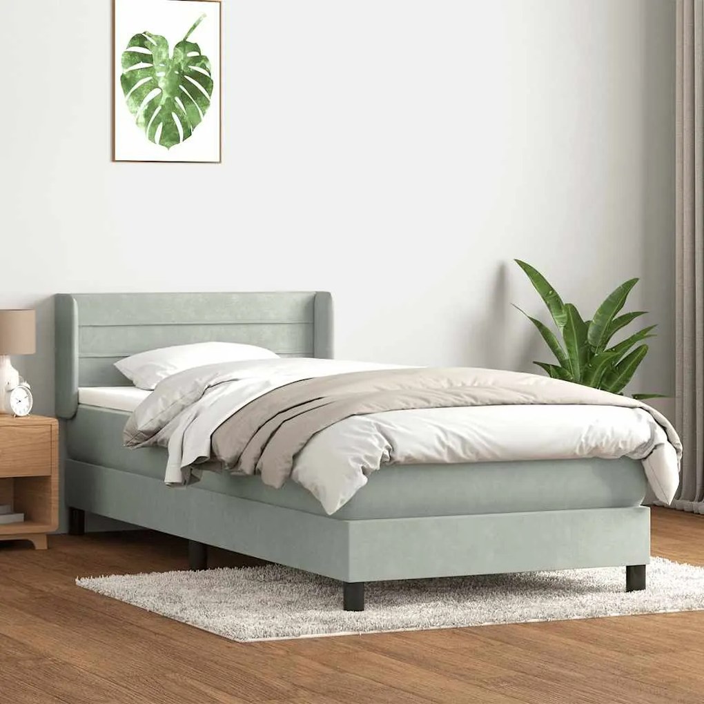 vidaXL Cama com molas/colchão 100x220 cm veludo cinza-claro