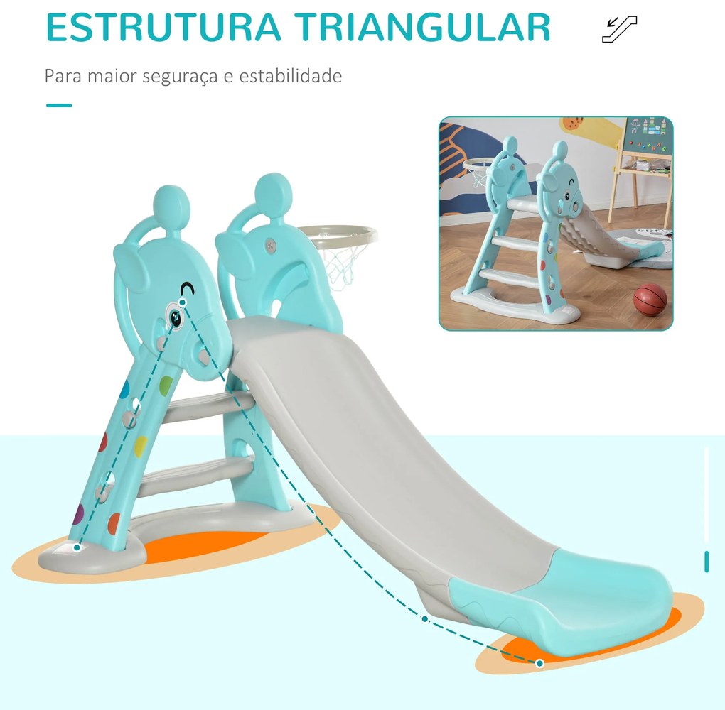 Escorrega Infantil Dobrável com Cesta de Basquetebol para Crianças aci