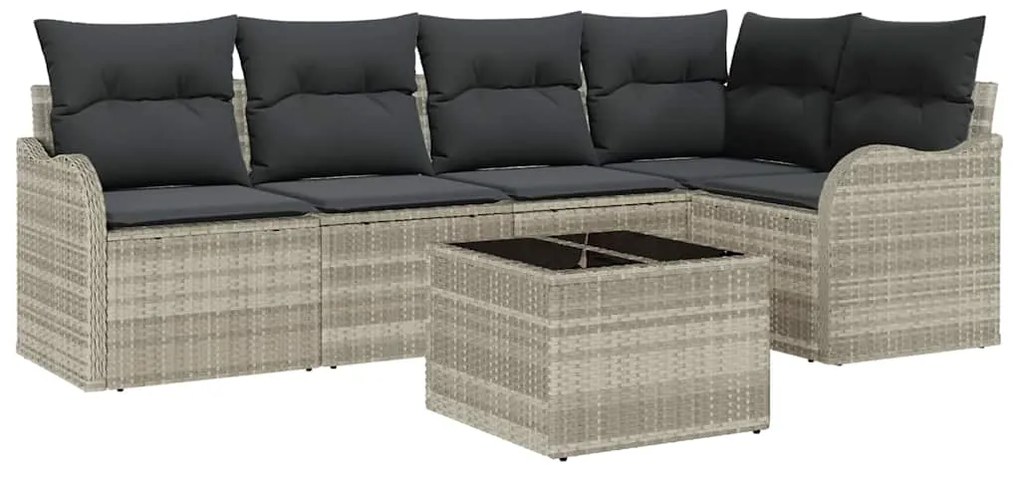 Sofá de Jardim 6 Peças com Almofadas de Rattan Poli Cinza.