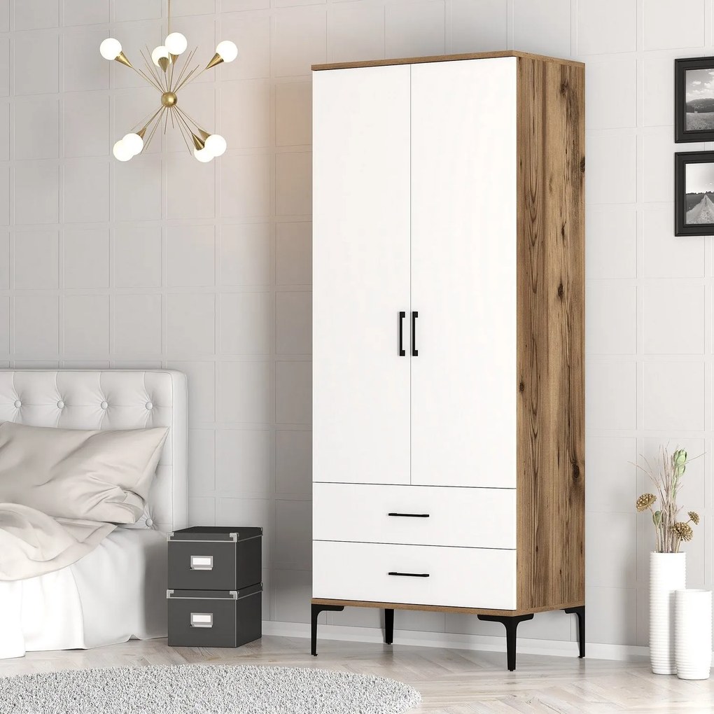 Roupeiro Kumsal T – Nogueira e Branco – 80 x 47,5 x 201,4 cm